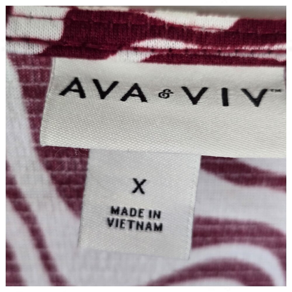 Ava & Viv Women's Plus Size 0X Faux Wrap Dress  Cranberry Swirl Long Sleeve Midi - Picture 4 of 6